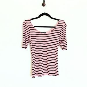 NWOT Scoop Neck Tee Pink Stripes Small Women's